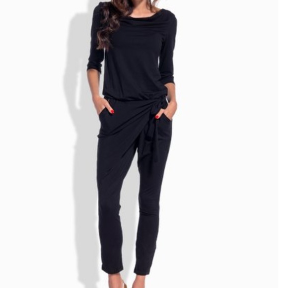 lemoniade Pants - Lemoniade Black Tie-Waist 3/4 Sleeve - Small lemoniade Pants - Lemoniade Black Tie-Waist 3/4 Sleeve - Small
